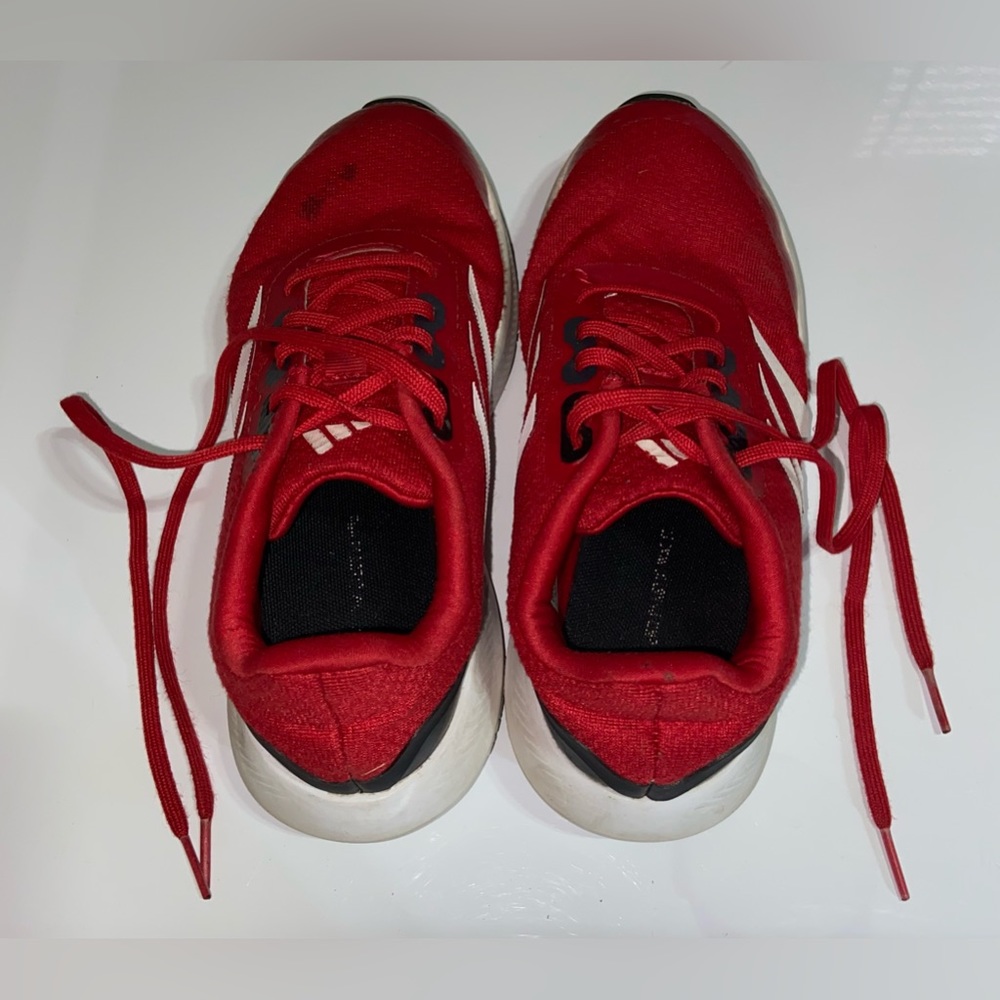 Red “Adidas” with White Stripes and Black Accents (US Size 4)
